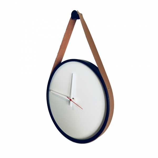 Relogio Decorativo Adnet Preto Alça Corino Caramelo Mostrador