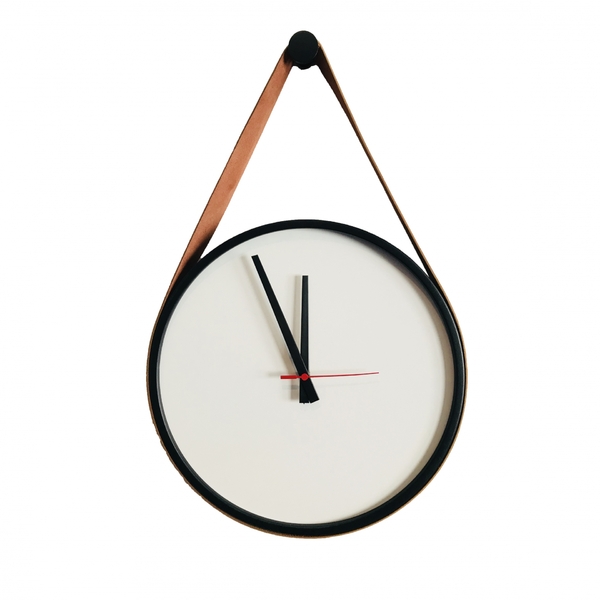 Relogio Decorativo Adnet Preto Alça Corino Caramelo Mostrador