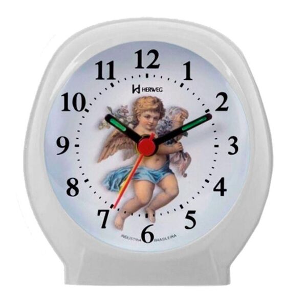 Relogio Despertador Analogico Quartz Herweg 2640-21 Branco