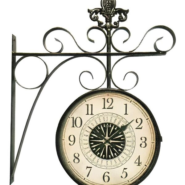 Relógio Dupla Face Ferroviária Retrô Suporte Parede