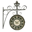 Relógio Estação Dupla Face Europeu Retrô Preto Em Metal