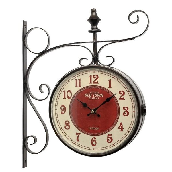 Relógio Estação Dupla Face Retrô London Preto Em Metal