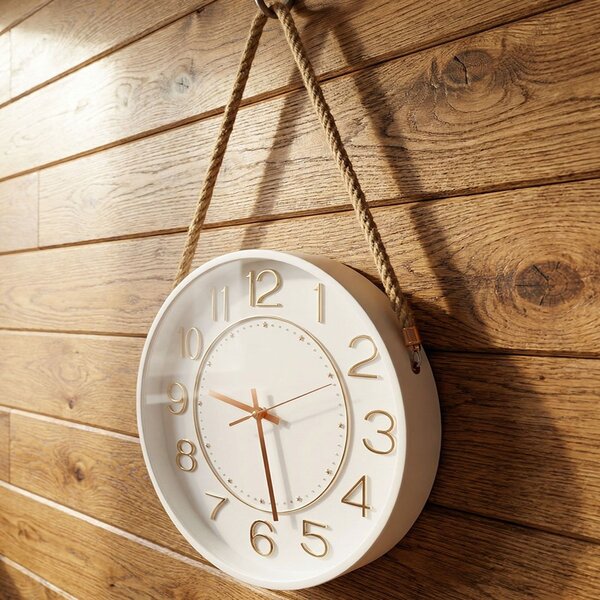 Relógio Parede Decorativo Redondo Branco Com Alça Corda 30cm
