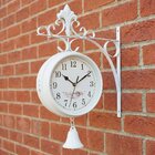 Relógio Parede Dupla Face Floral Estação De Trem Sino Branco