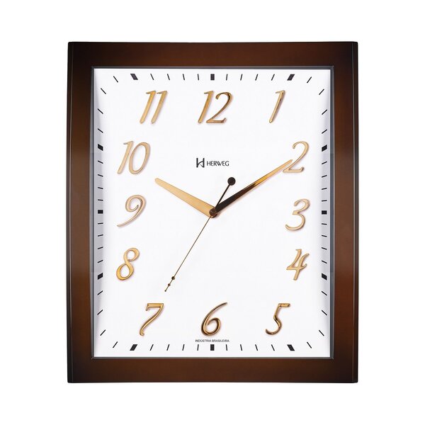Relógio Parede Sofisticado Retangular Analógico - Marrom - He