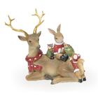 Rena Deitada Com Coelhos E Roupa De Natal 16x19x9cm 101768