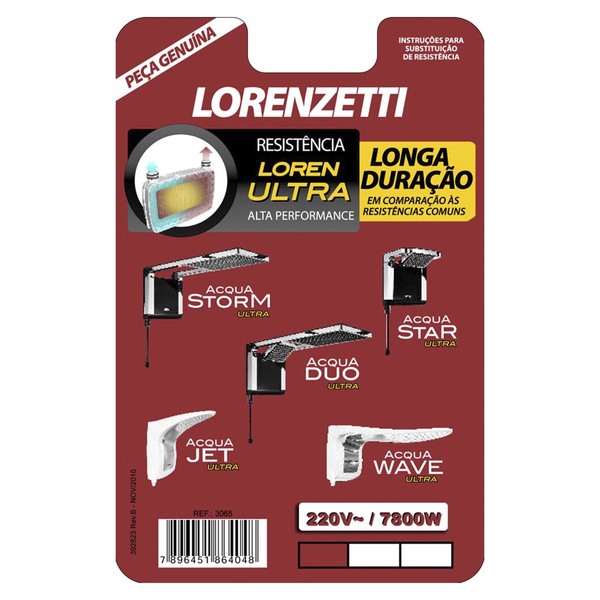 Ducha Eletrônica Acqua Storm Ultra Lorenzetti Resistencia Para Chuveiro 220v 7800w Acqua Storm E Acqua Star