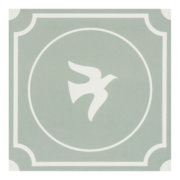 Revestimento Externo Decorado Granilhado 20,2x20,2cm Borda Arredondada Afago Pássaro Verde Artens