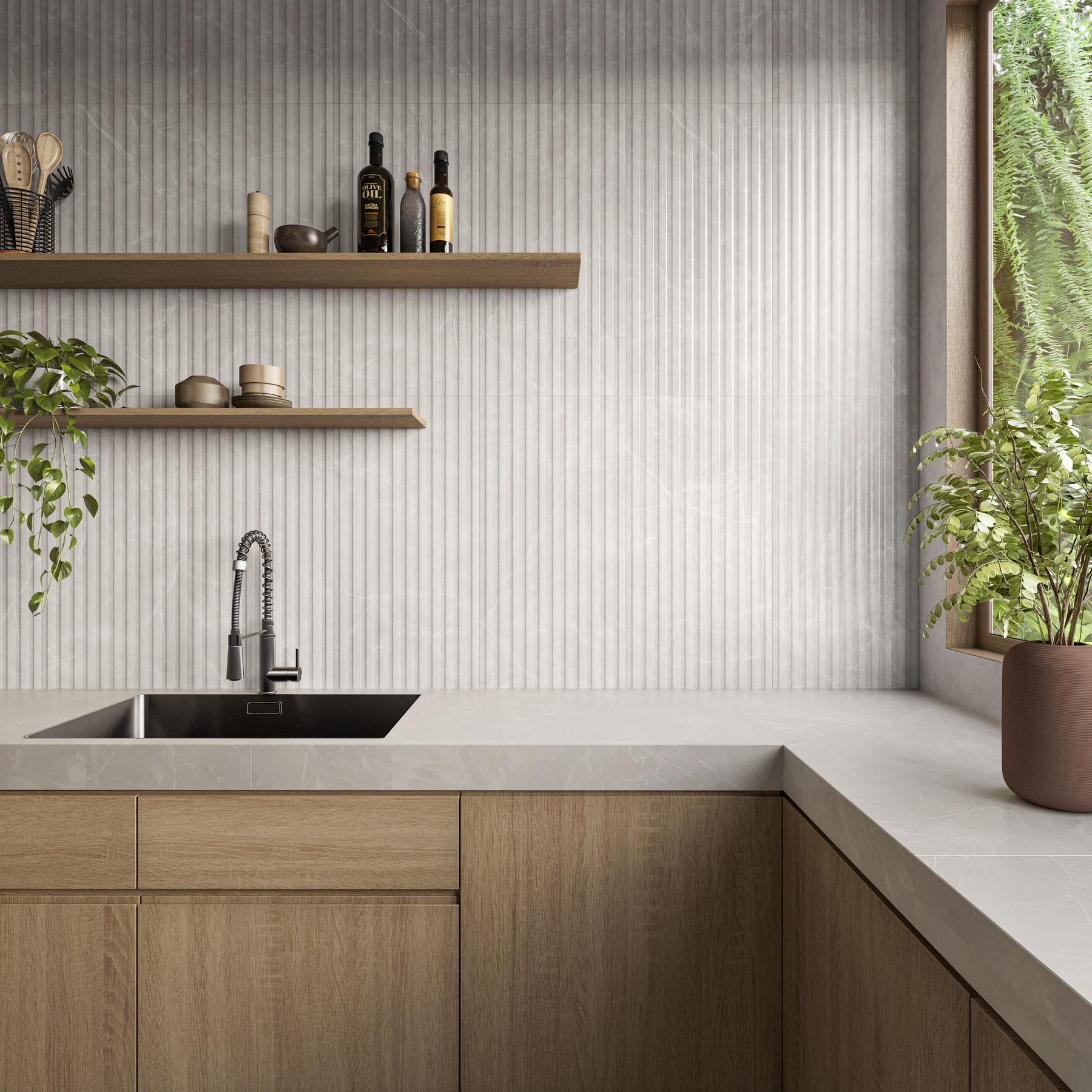 Revestimento Interno Acetinado Borda Reta 45x90cm Marmo Grigio, da Biancogres