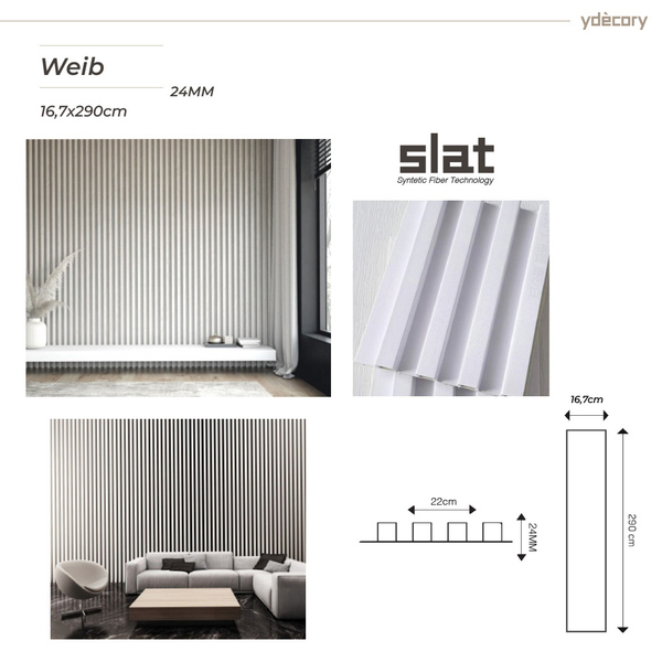 Revestimento Rípado Weib 24mm · Fibra Sintética Com Película