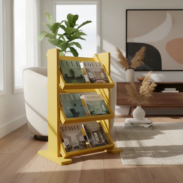 Revisteiro De Piso Chão Porta Revistas Livros Jornal Amarelo