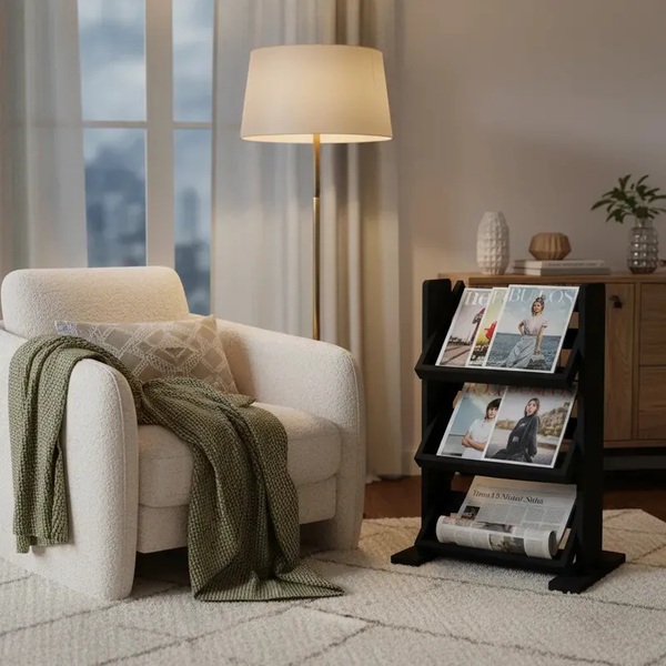 Revisteiro De Piso Chão Porta Revistas Livros Jornal Preto La