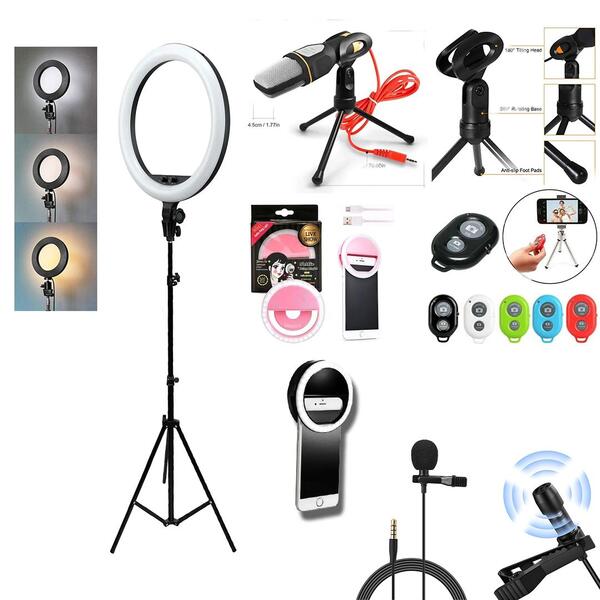 Ring Light 12" + Tripé De 1,5m + Lapela + Disparador De Fotos