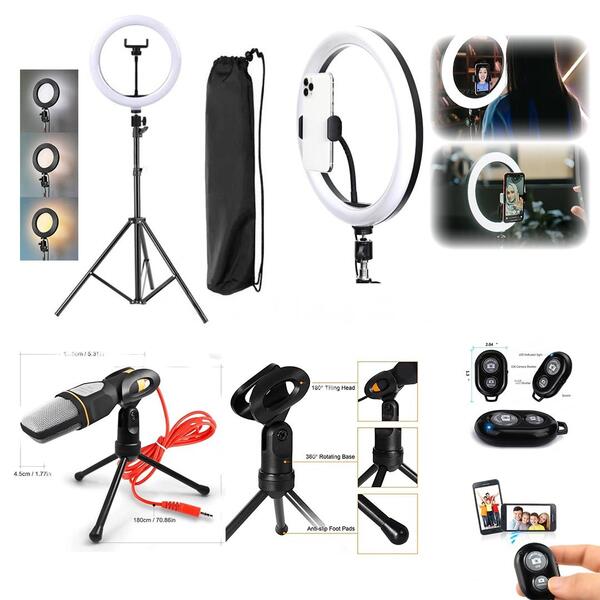 Ring Light 12" Com Suporte Para Celular + Tripé De 1,5m + Dis