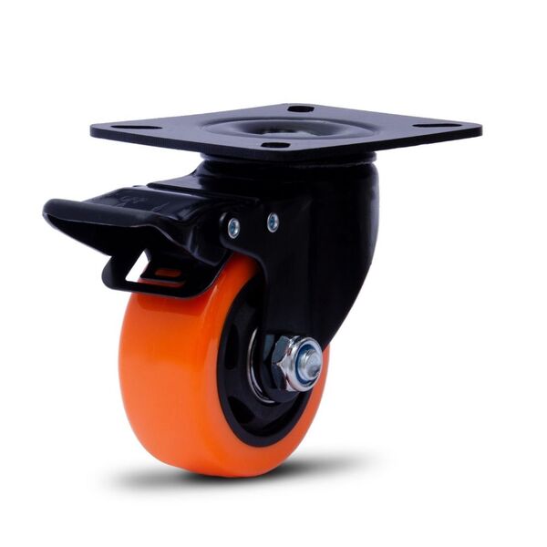 Roda Rodinha Giratória Placa C/ Freio 75mm Borracha Reforçado