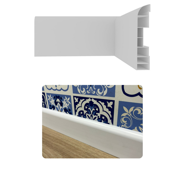 Rodapé Boleado Liso De Pvc Plasbil 7cm Branco Barra 2,4m