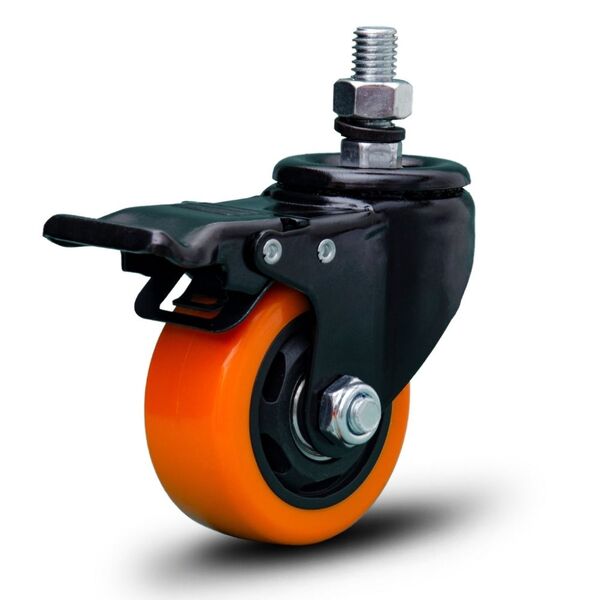 Rodinha Giratória C/ Pino Rosca C/freio 75mm Pvc Reforçado 70