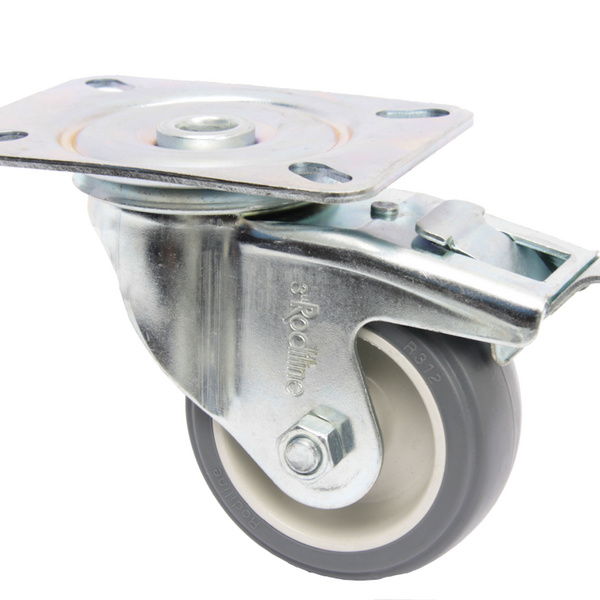 Rodízio 3'' (75mm) Giratório Placa 80x105 Com Freio, Roda 312