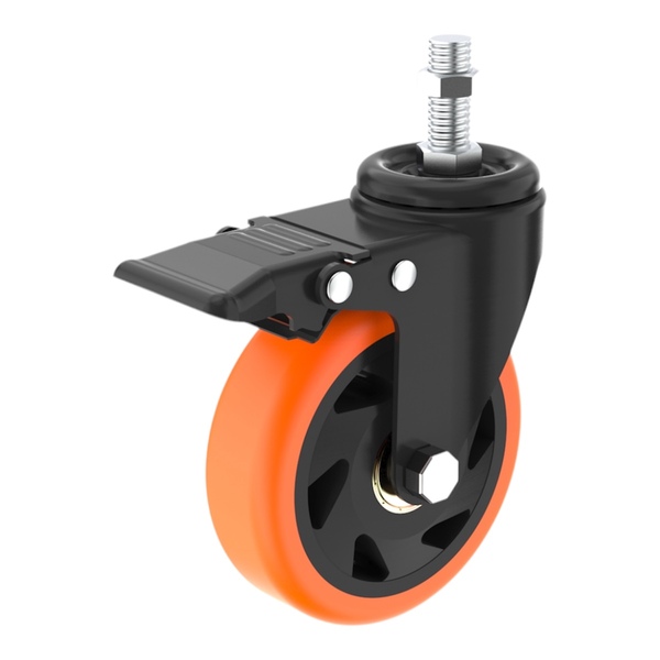 Rodízio 4” Garfo Preto Giratório Rosca 1/2 Com Freio, Roda C/