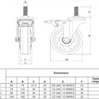 Rodízio 4” Garfo Preto Giratório Rosca 1/2 Com Freio, Roda C/