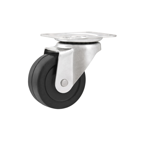 Rodízio para Móveis com Chapa 25kg Borracha sem Freio Giratório 50mm Preto 1 peça