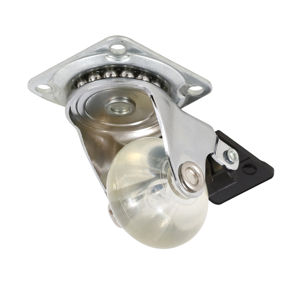 Rodízio para Móveis com Chapa 30kg Silicone com Freio Giratório 35mm Transparente