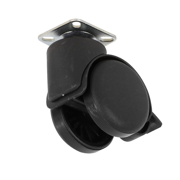 Rodízio para Móveis com Chapa 40kg Plástico com Freio Giratório 50mm Preto