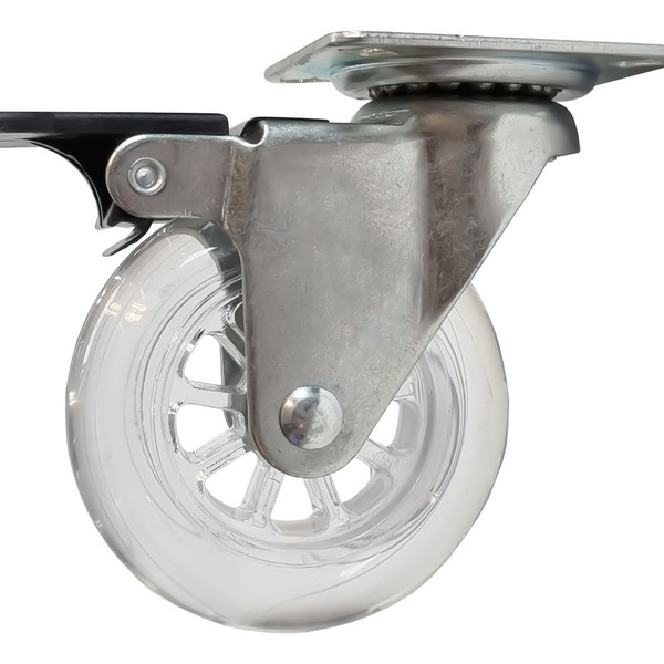 Rodízio De Silicone 75mm Transparente Giratório Com Freio