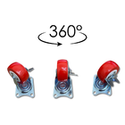 Rodízio Rodinha Giratório Placa Base Aço Roda Pp Vermelho Diâ