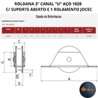 Roldana Canal "u" 3 Pol 76mm Aço 1020 C/ Suporte Aberto C/rol