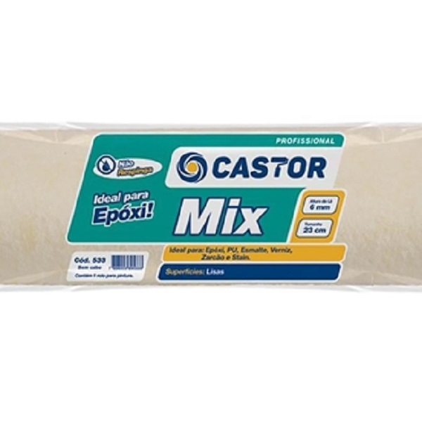 Rolo Pintura Castor Lã Mix Epóxi 6mmx23cm Sem Cabo
