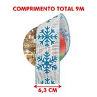 Rolos Fita Aramada Flocos Neve Azul Natal 6,3cm 9m Kit 5pçs