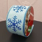 Rolos Fita Aramada Flocos Neve Azul Natal 6,3cm 9m Kit 5pçs