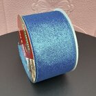 Rolos Fita Aramada Gliter Azul Natalina De 6,3cm 9m Kit 3pçs