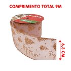 Rolos Fita Aramada Gold Rose Árvore Natal 6,3cm 9m Kit 3pçs