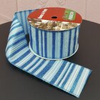 Rolos Fita Aramada Natalina Azul Listrada 6,3cm 9m Kit 5pçs