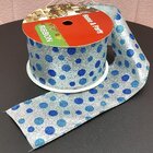 Rolos Fita Aramada Natalina Bolinhas Azul 6,3cm 9m Kit 4pçs