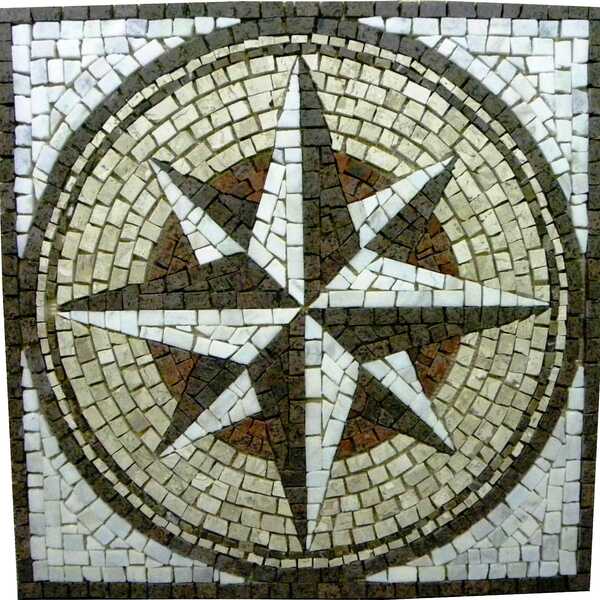 Rosa Dos Ventos Com Detalhes Em Granito Vermelho - 90 Cm