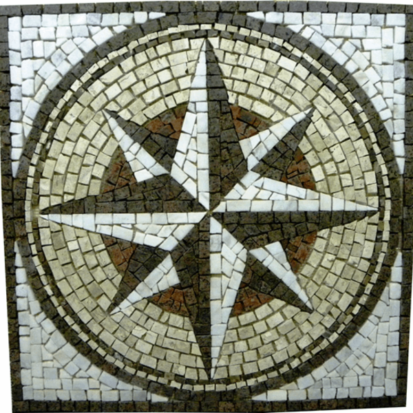 Rosa Dos Ventos Em Mosaico Com Detalhes Em Granito Vermelho -