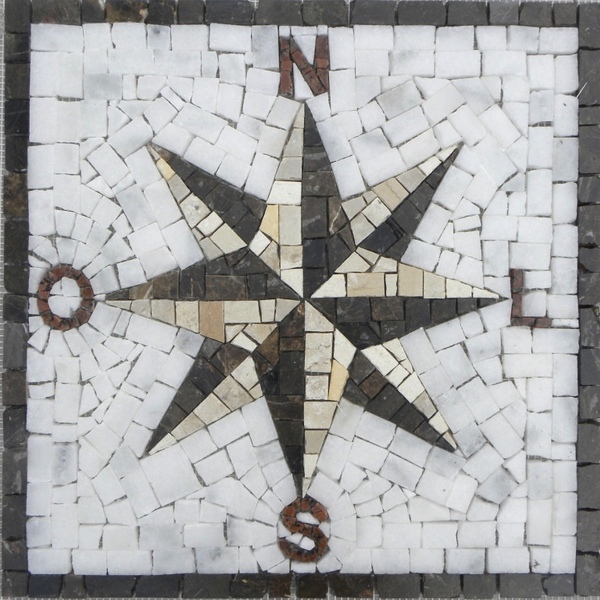 Rosa Dos Ventos Em Mosaico Com Letras - 120cm