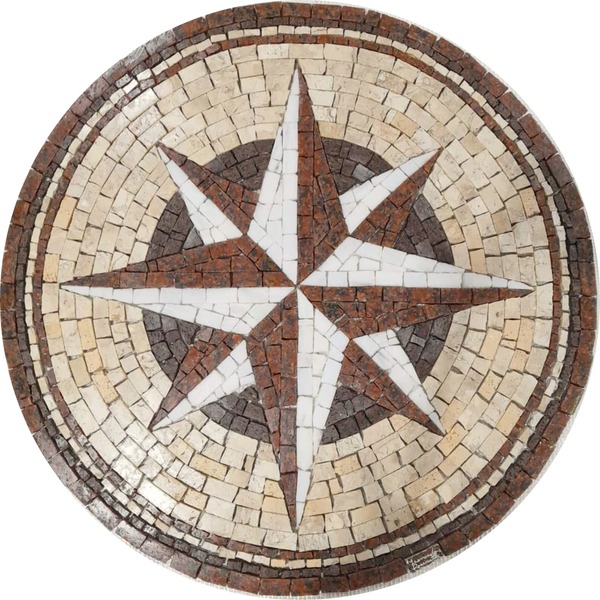 Rosa Dos Ventos Em Mosaico Com Mármores E Granitos - 130cm