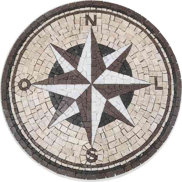 Rosa Dos Ventos Em Mosaico Com Pontos Cardeais - 80cm