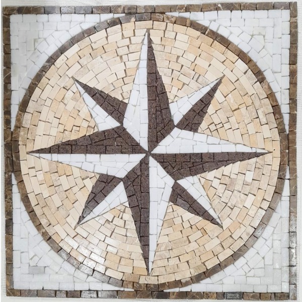 Rosa Dos Ventos Em Mosaico Marmore Quadrado - 70cm