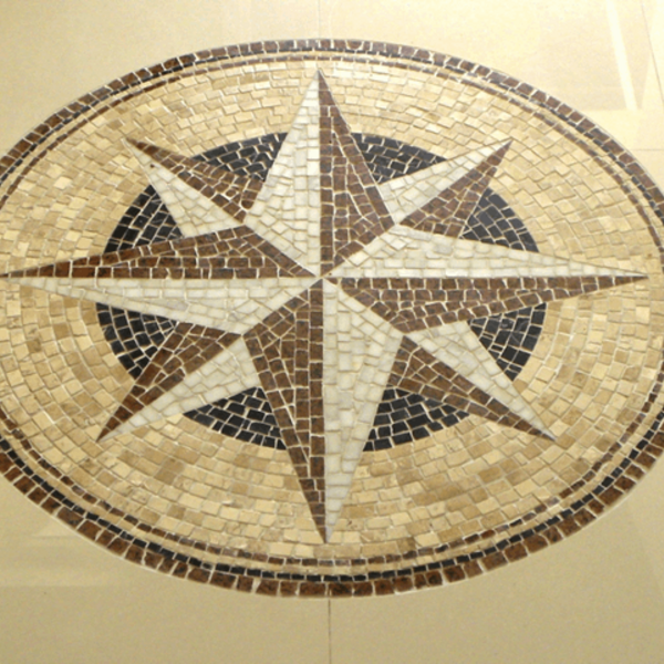 Rosa Dos Ventos Em Mosaico Para Piso - 120cm