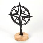 Rosa Dos Ventos Para Decoração Apoio Aço Preto Fosco E Teca