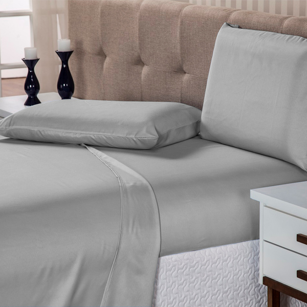 Roupa De Cama 200 Fios Super Macio Queen 4 Peças Cinza Casa D