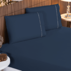 Roupa De Cama 400 Fios Casal 3 Peças Ponto Palito Azul