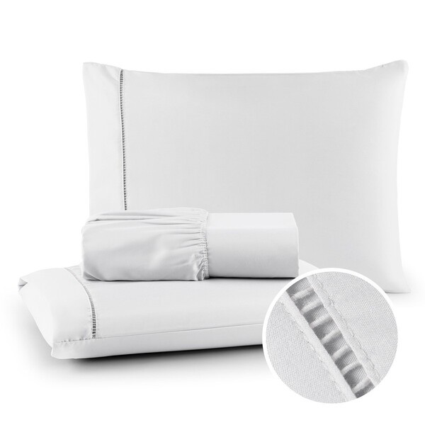 Roupa De Cama 400 Fios Casal 3 Peças Ponto Palito Branco
