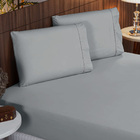 Roupa De Cama 400 Fios King 3 Peças Ponto Palito Cinza