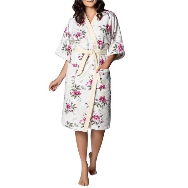 Roupão Felpudo Adulto Quimono Estampado Treliça Tamanho M